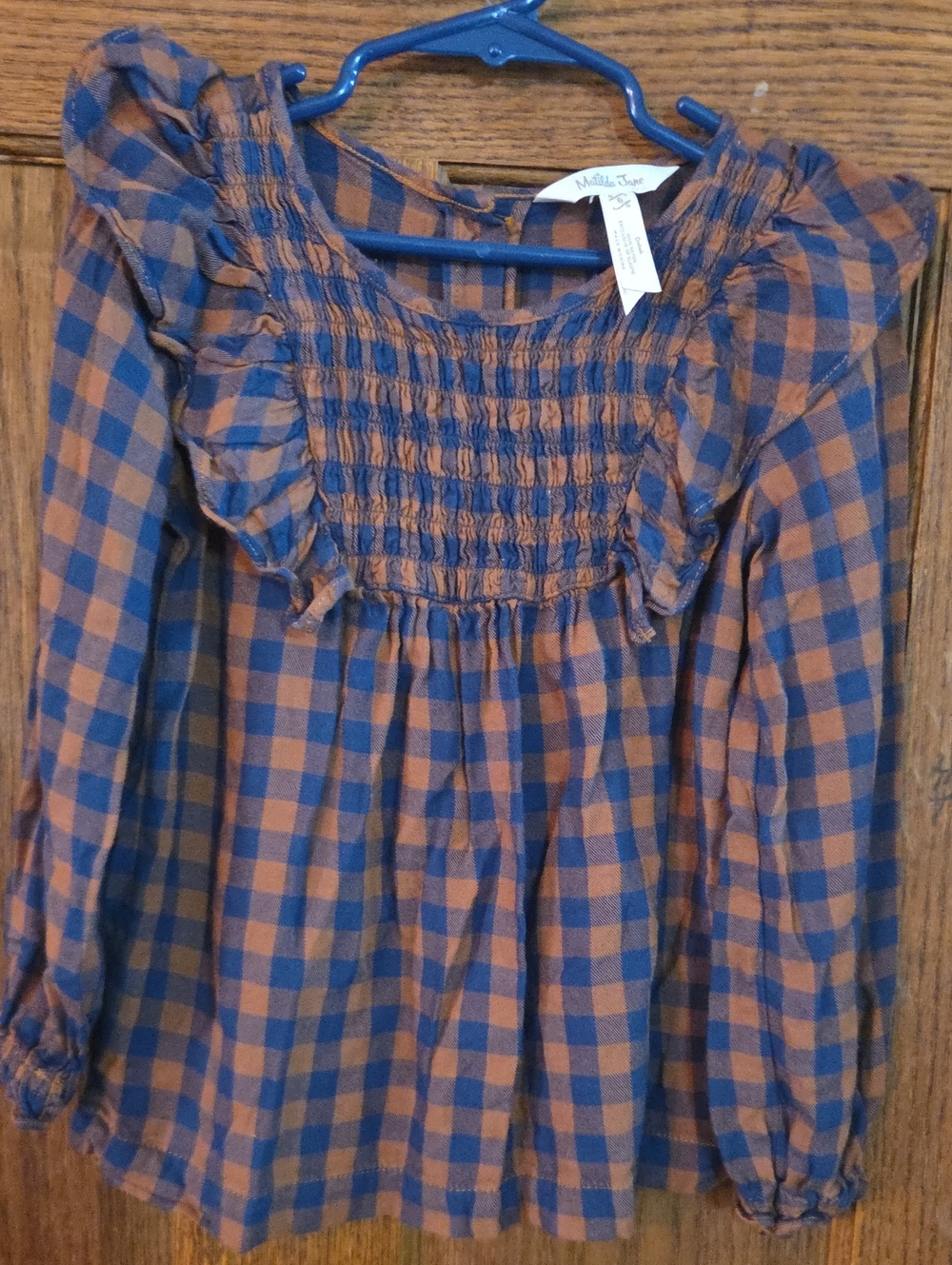 Matilda Jane Blue and Brown Checked Smocked Ruffle Shirt